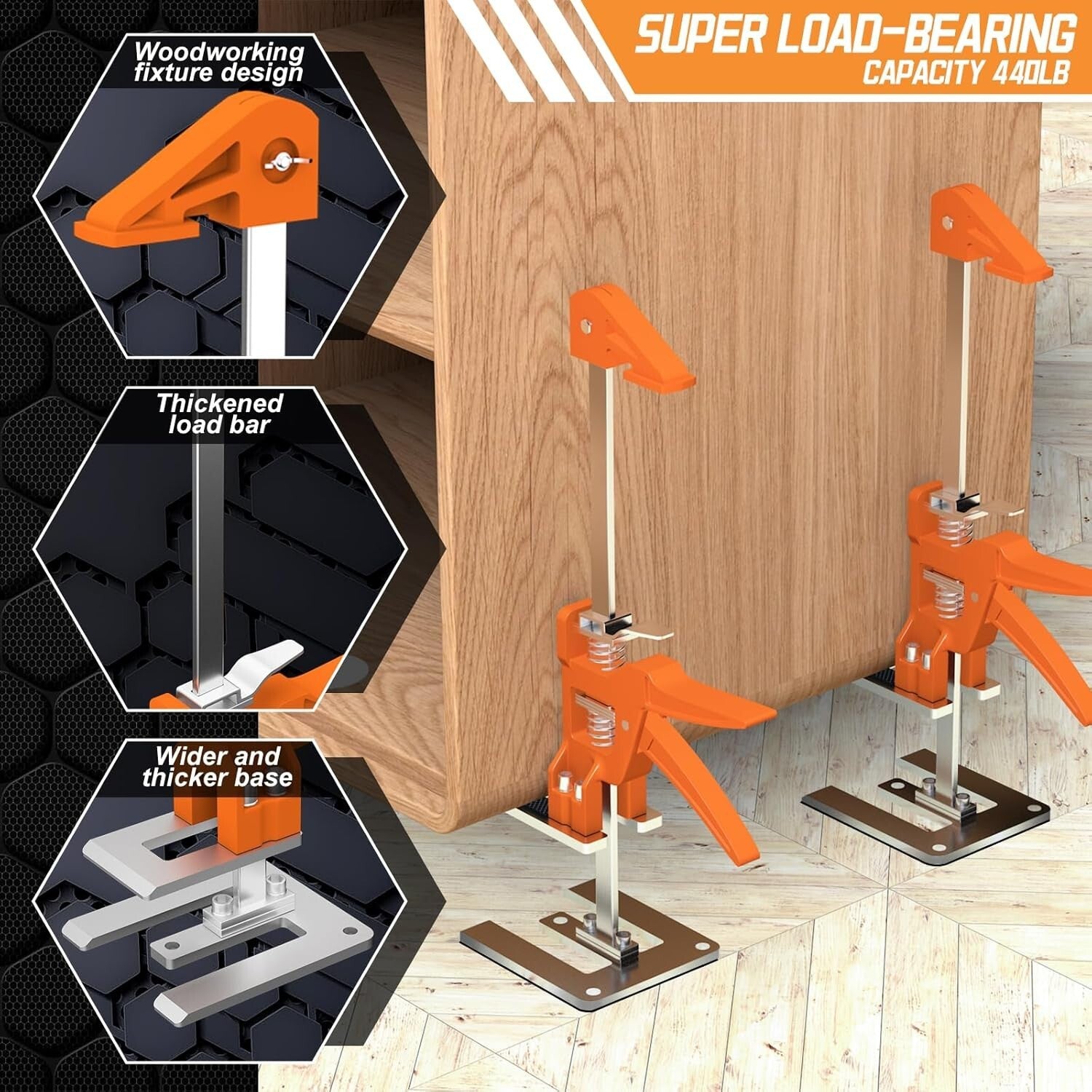 Heavy-Duty Arm Jack 2 Pack, 15.5" Stainless Steel Furniture Lifts, 440LBS Cap...