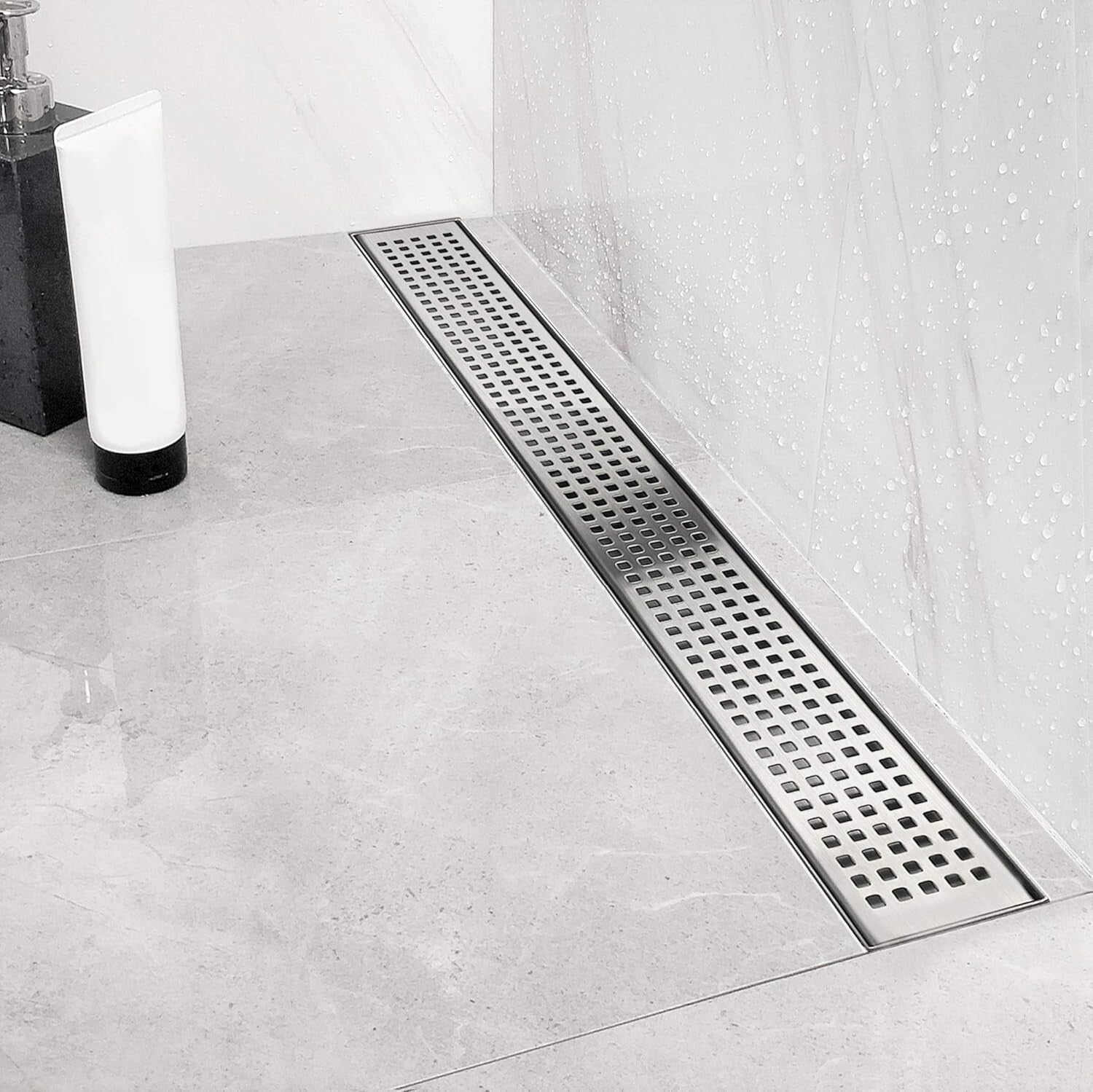 Elegant Brushed Stainless Steel Shower Drain - 48'' Linear with Adjustable Feet