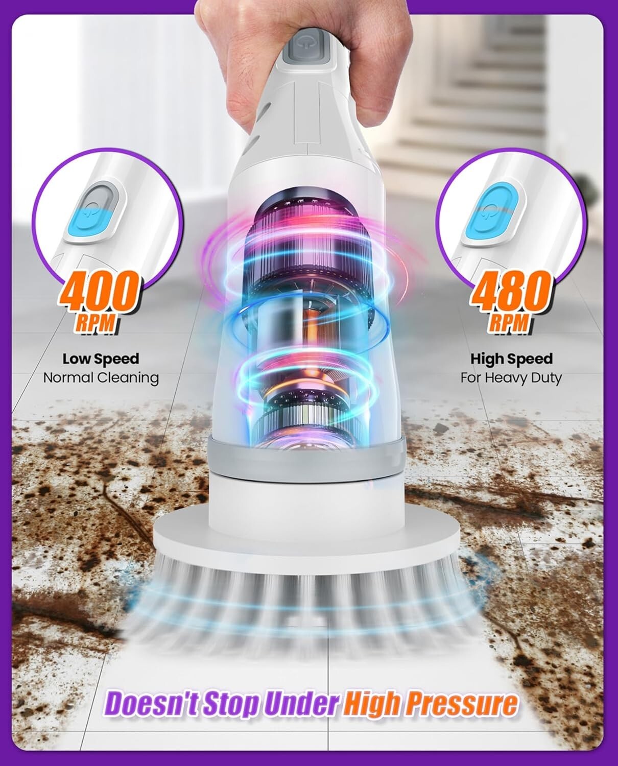 Adjustable Rotary Floor Brush Set with Waterproof Design & Powerful 25W Motor