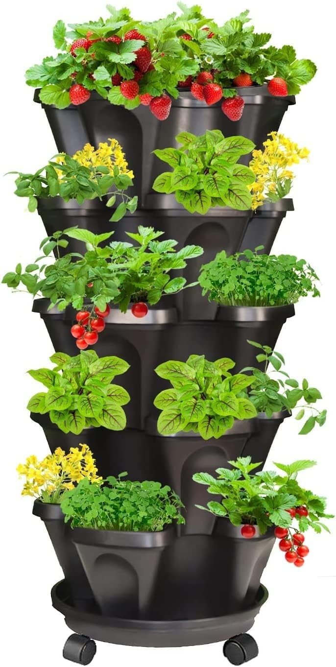5-Tier Stackable Vertical Planter with Wheels - Indoor & Outdoor Garden Solution
