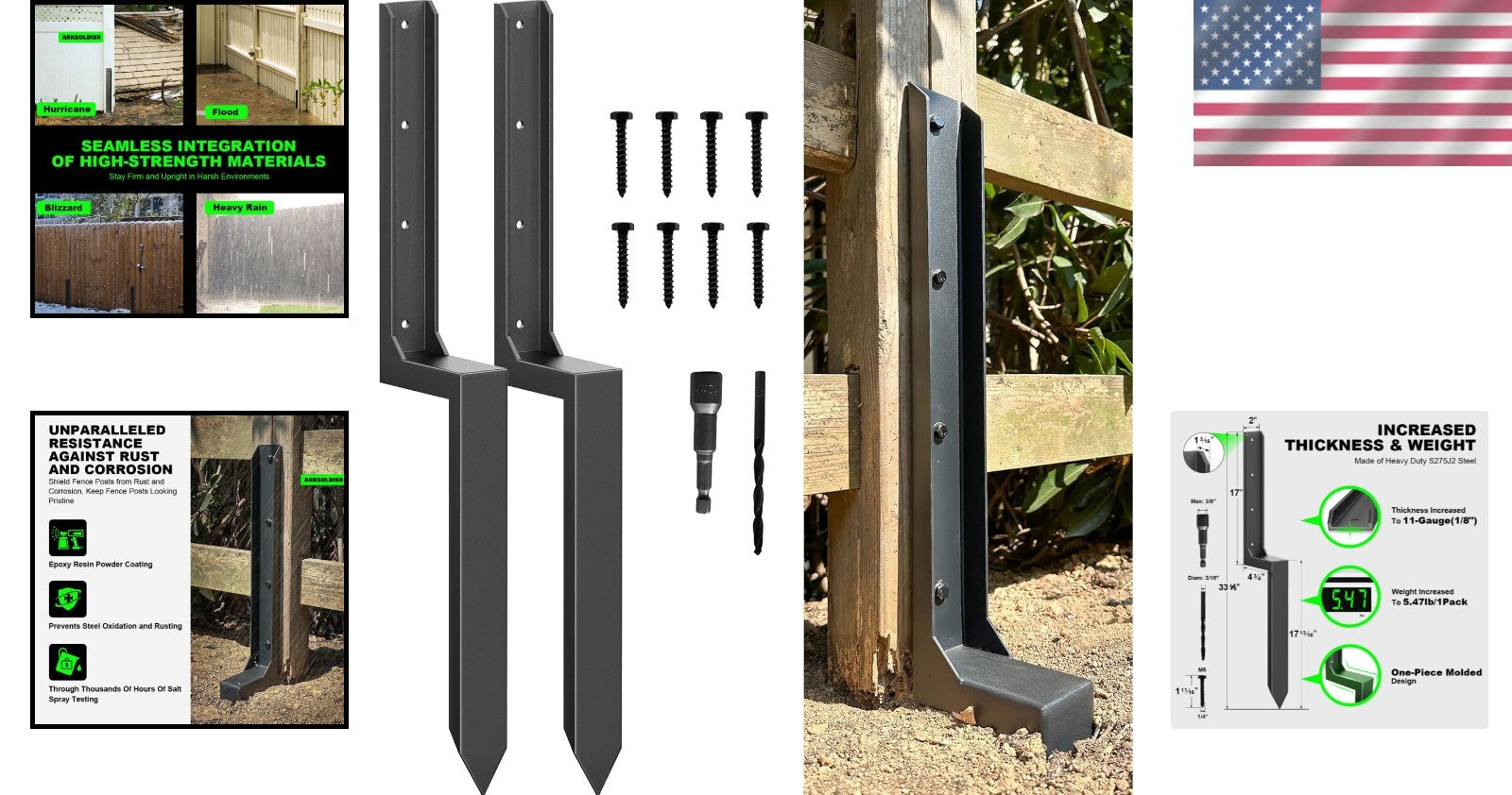 Sturdy Fence Post Repair Kit - H-Stakes Anchors 2-Pack for Maximum Stability
