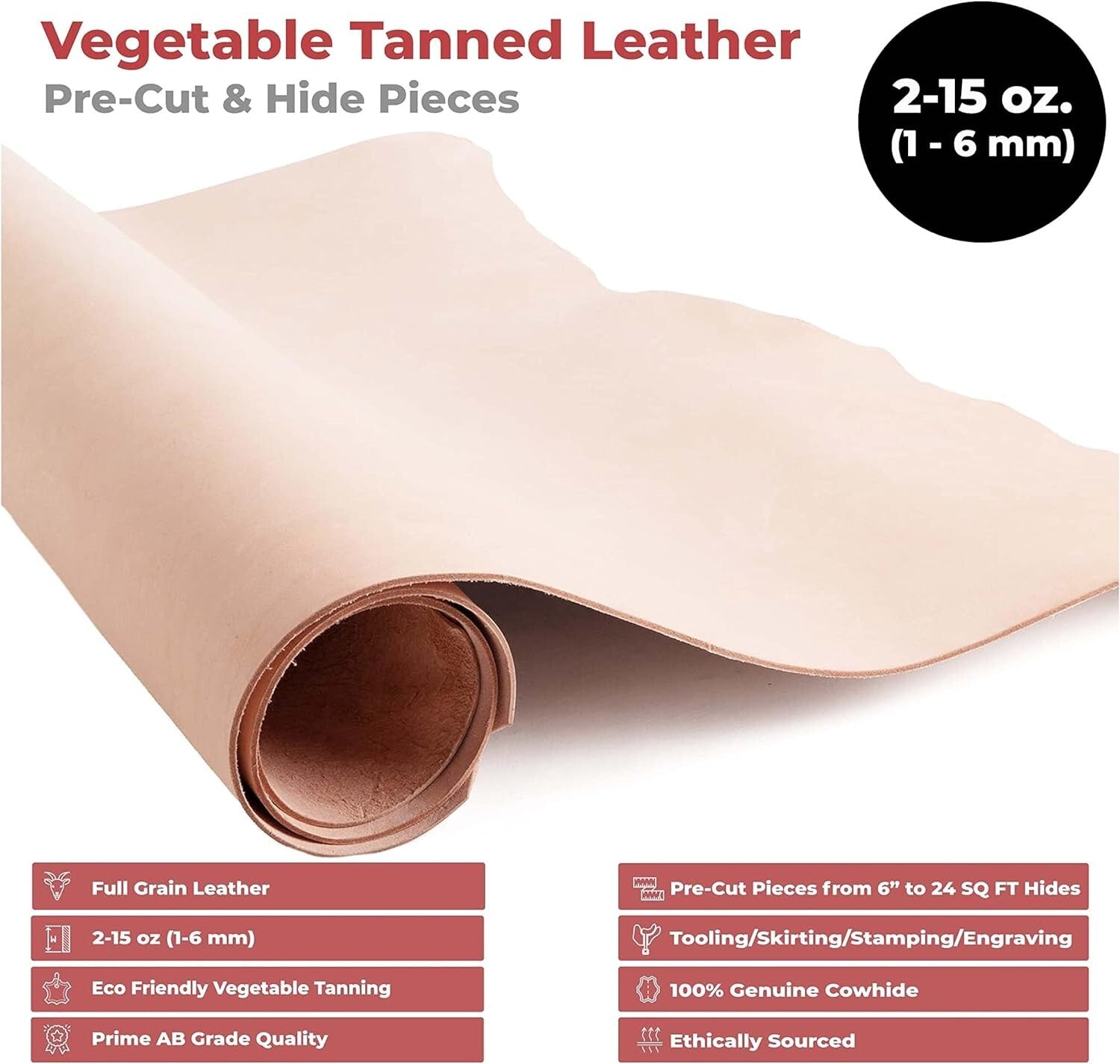 Eco-Friendly 4-6 SQ FT Pre-Cut Cowhide Leather - Perfect for Crafting & Tooling