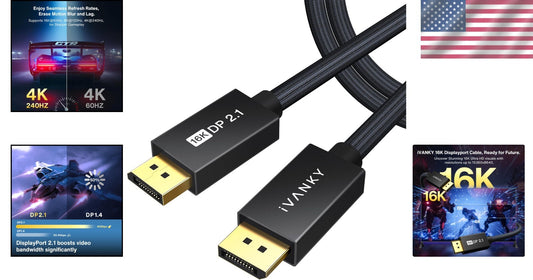 15ft 16K DisplayPort 2.1 Cable - Backward Compatible, Perfect for UHD TVs & PCs