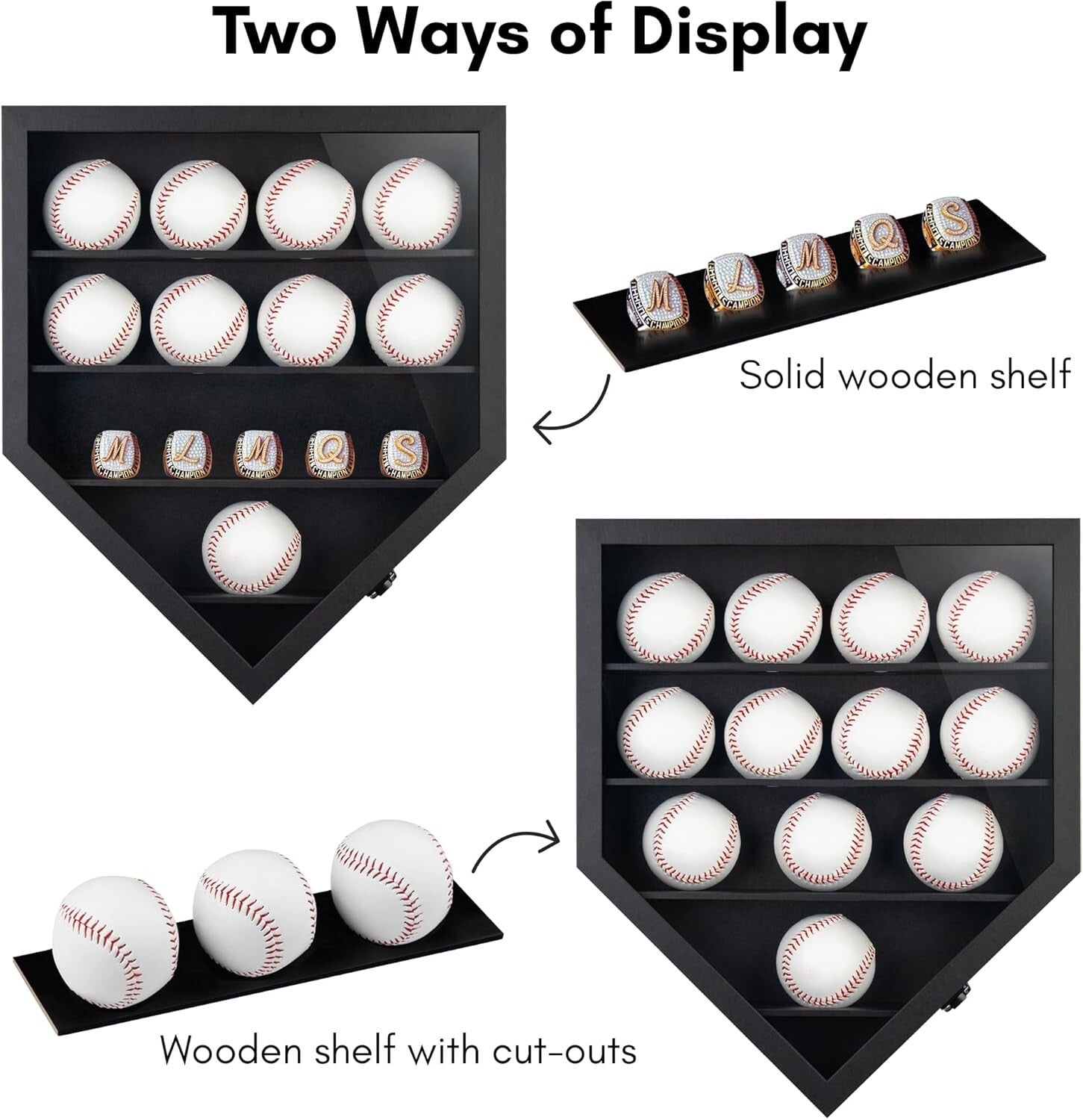 Premium 12-Ball Baseball Display Case with Polished Plexiglass - Black Finish
