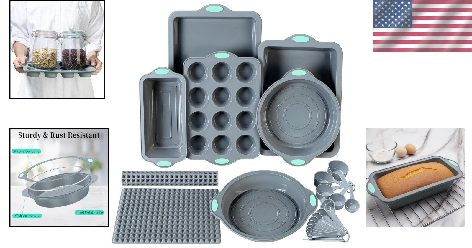 Durable 8-In-1 Silicone Baking Set with Reinforced Cake Pans and Measuring Cups