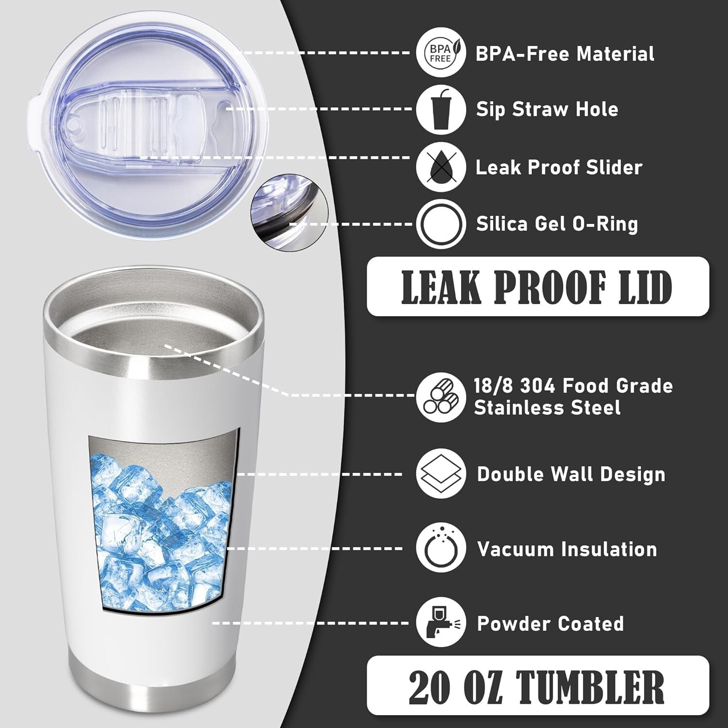 20 oz Double Wall Insulated Stainless Steel Travel Mugs - Set of 8 for Hot/Cold