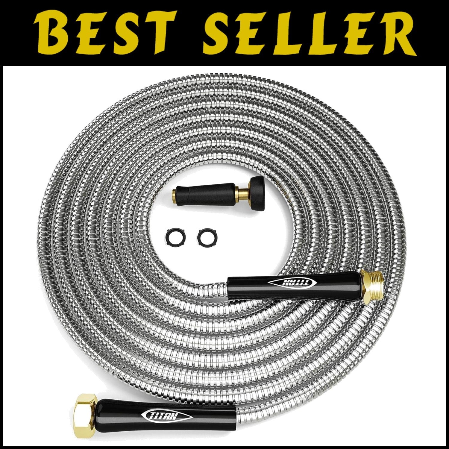 Durable 150FT Stainless Steel Garden Hose with Crush-Proof Fittings - 500 PSI