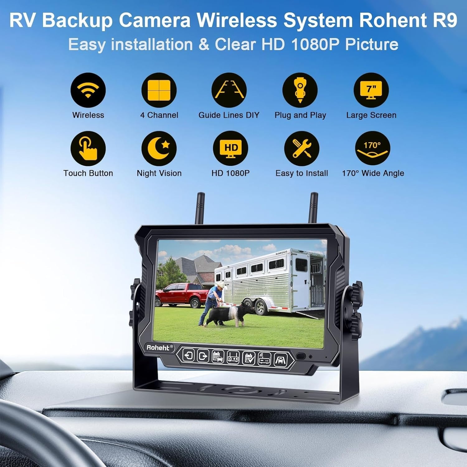 Wireless RV Backup Camera 1080P with 7'' Touchscreen LCD Monitor - Easy Setup