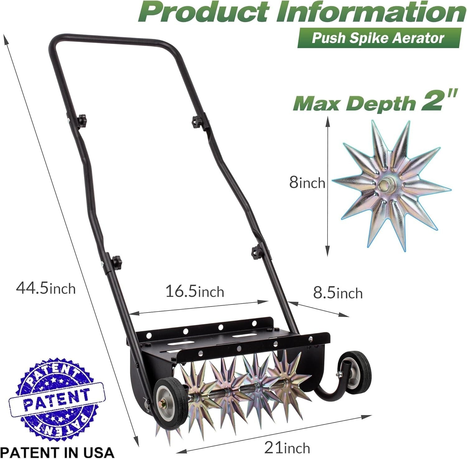 Durable 18-Inch Push Spike Aerator - Enhance Lawn Health with Steel Construction