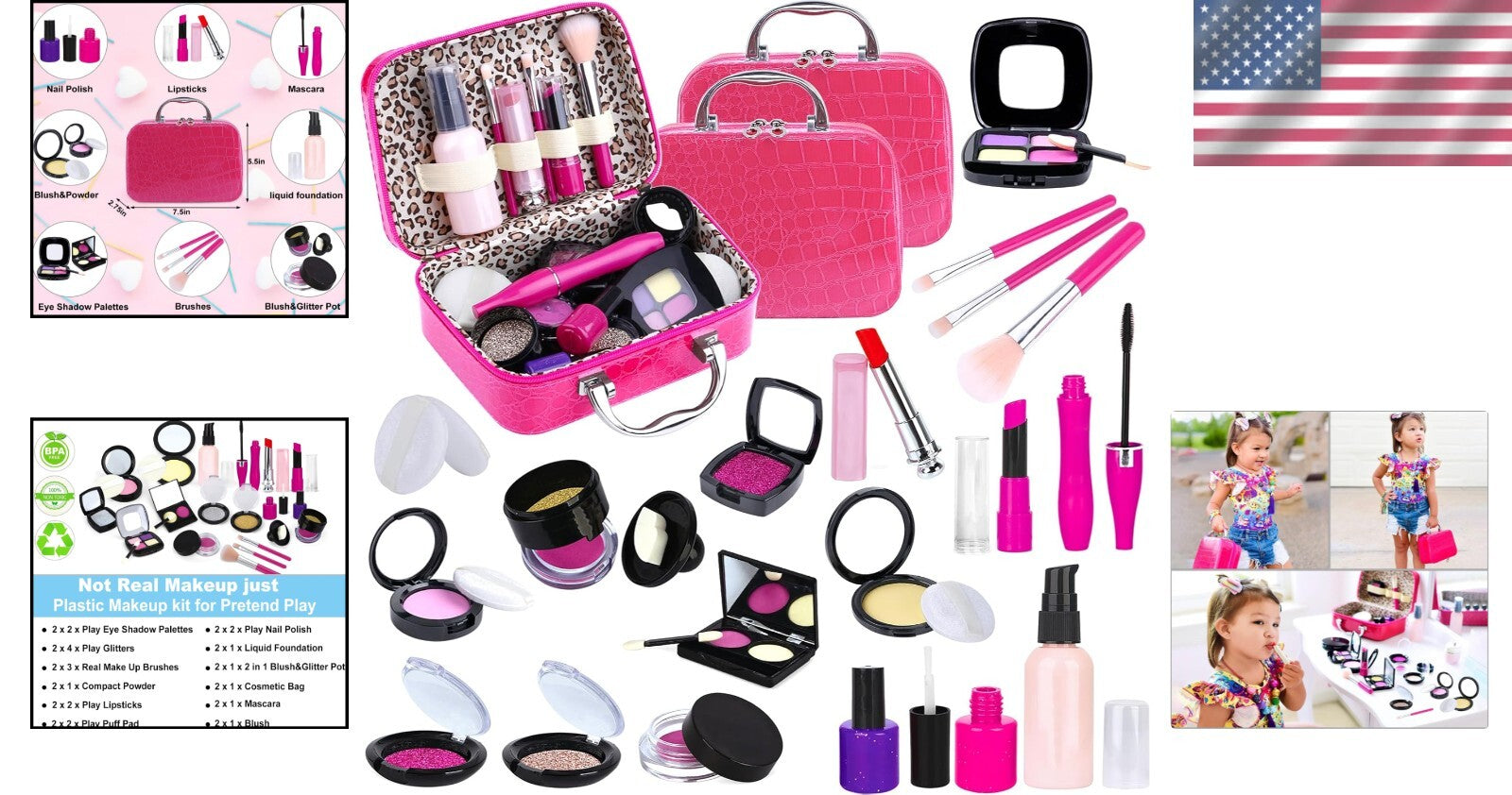 Deluxe Makeup Toy Set for Kids - 2 Pack with Compact Cosmetic Bag for Easy Play