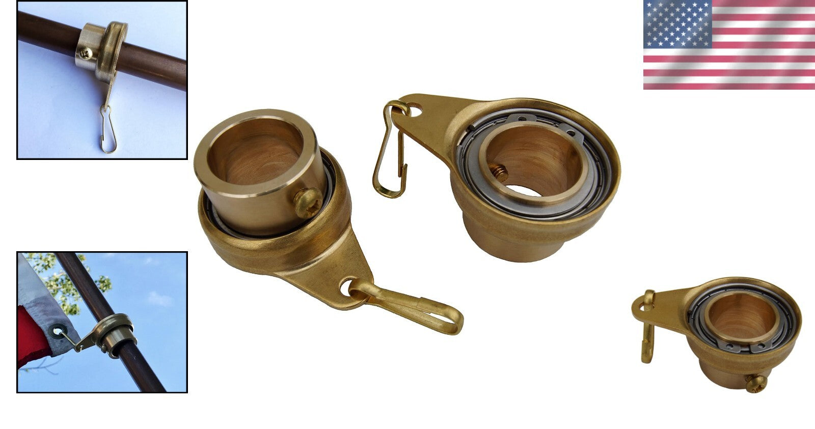 Durable 1" Brass Rotating Flagpole Rings – Tangle-Free with Lifetime Warranty