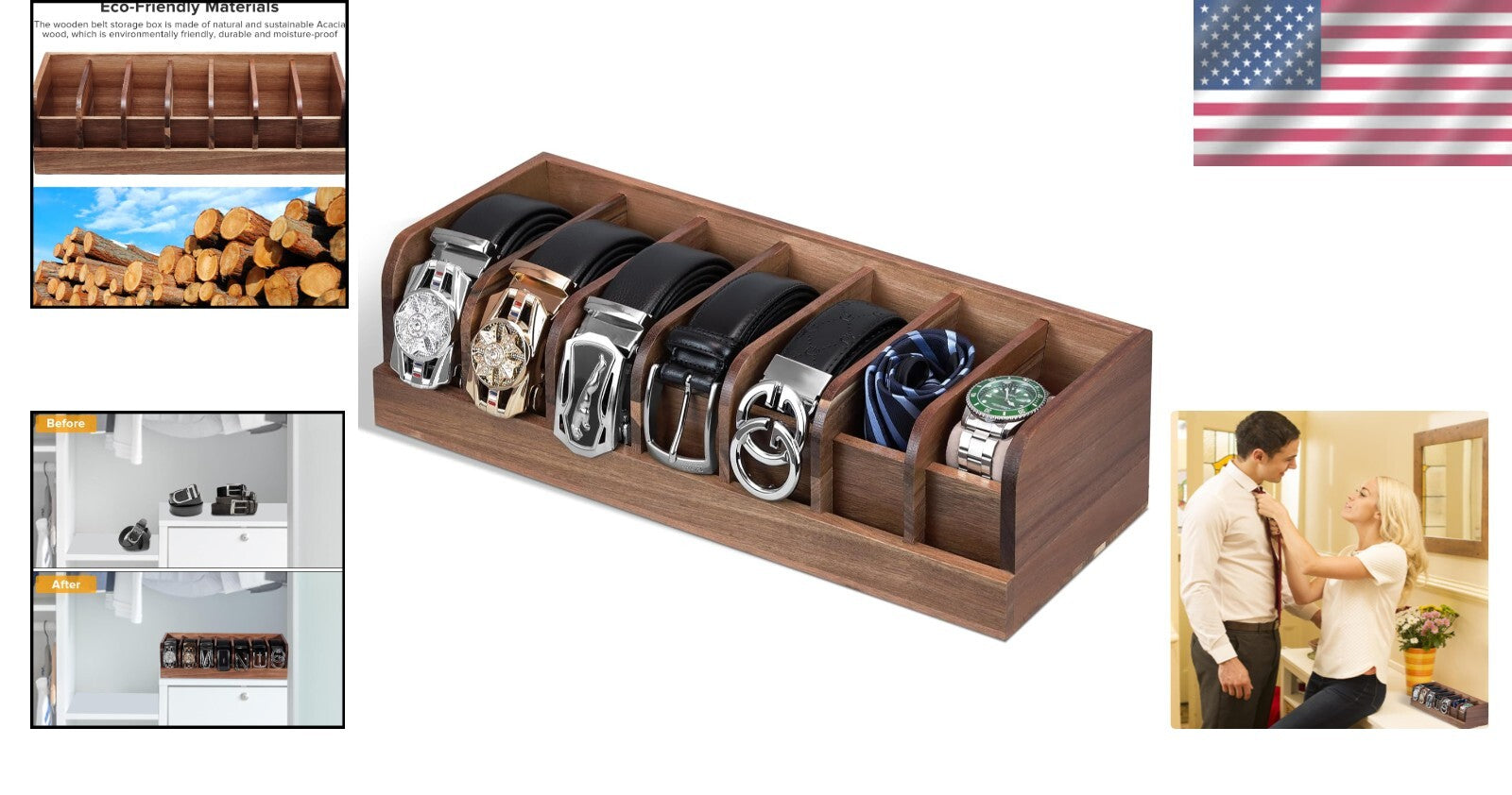 Modern Acacia Wood Belt Rack Organizer – Perfect for All Your Accessories