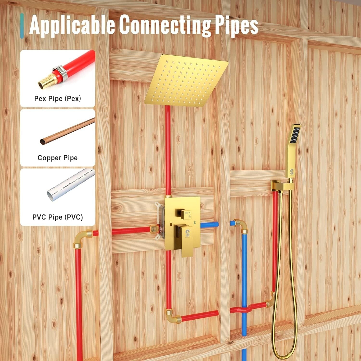 Premium Brushed Gold Shower Systems - All Metal Faucet with Rain & Handheld Head