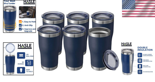 BPA-Free 20 oz Navy Blue Tumblers - 6 Pack Stainless Steel for Travel & Home Use