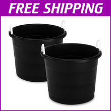 Load image into Gallery viewer, Large 17 Gallon Utility Tubs - Stylish Black Buckets with Rope Handles, Set of 2