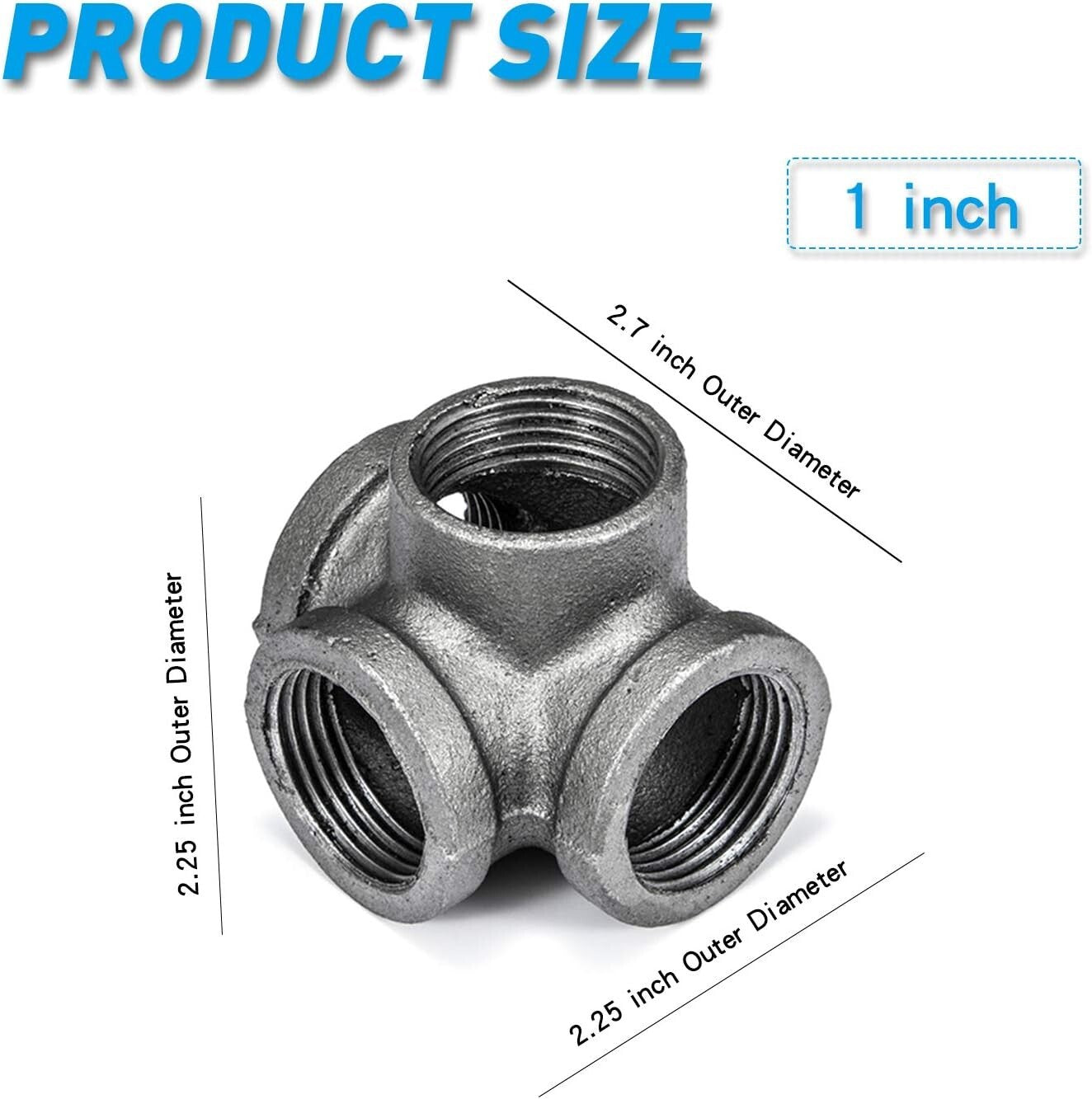 Durable 1" Malleable Iron 4-Way Tee Pipe Fittings for Modern Furniture Design
