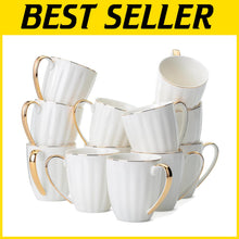 Load image into Gallery viewer, Luxurious Gold-Rimmed Porcelain Mugs - 12oz Coffee Cup Set for Special Occasions