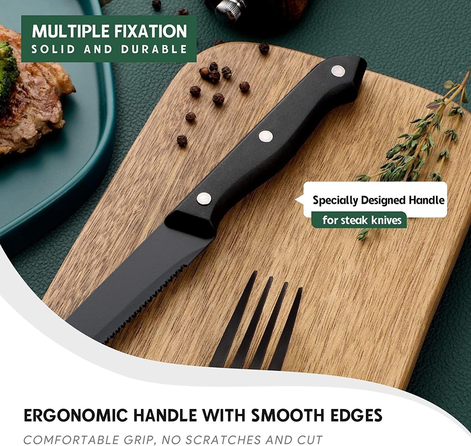 Complete 48-Piece Stainless Steel Matte Black Silverware Set for Upscale Dining