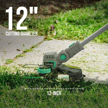 Load image into Gallery viewer, Ergonomic 20V Cordless String Trimmer with 12 Inch Cutting Width &amp; 2.0Ah Battery