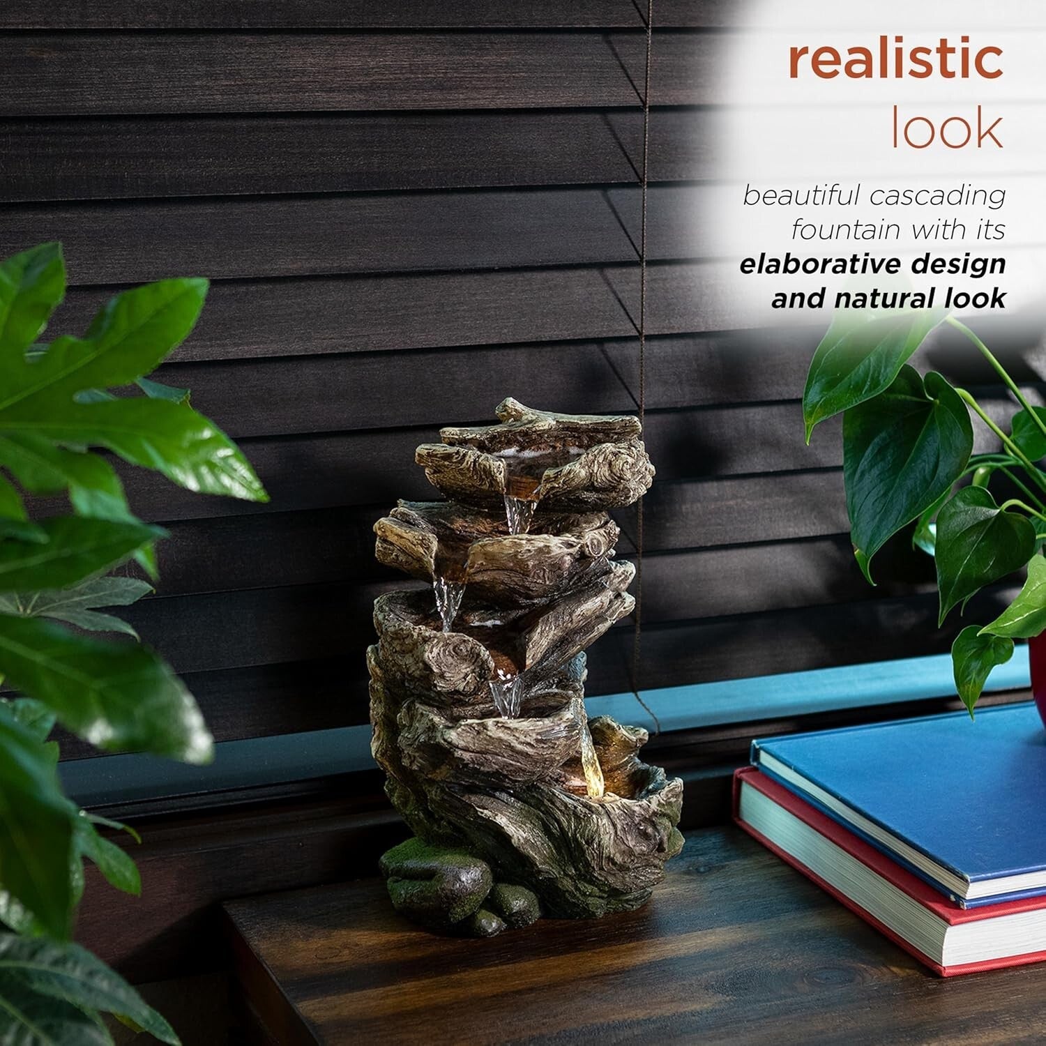 Elegant 5-Tier Indoor Tabletop Water Fountain with LED Lights - 11" Brown