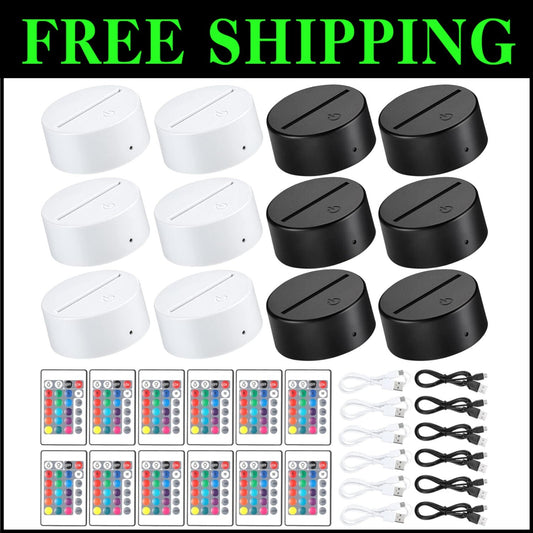 Energy Efficient 3D LED Display Bases - 12 Pack with Remote Control & USB Power