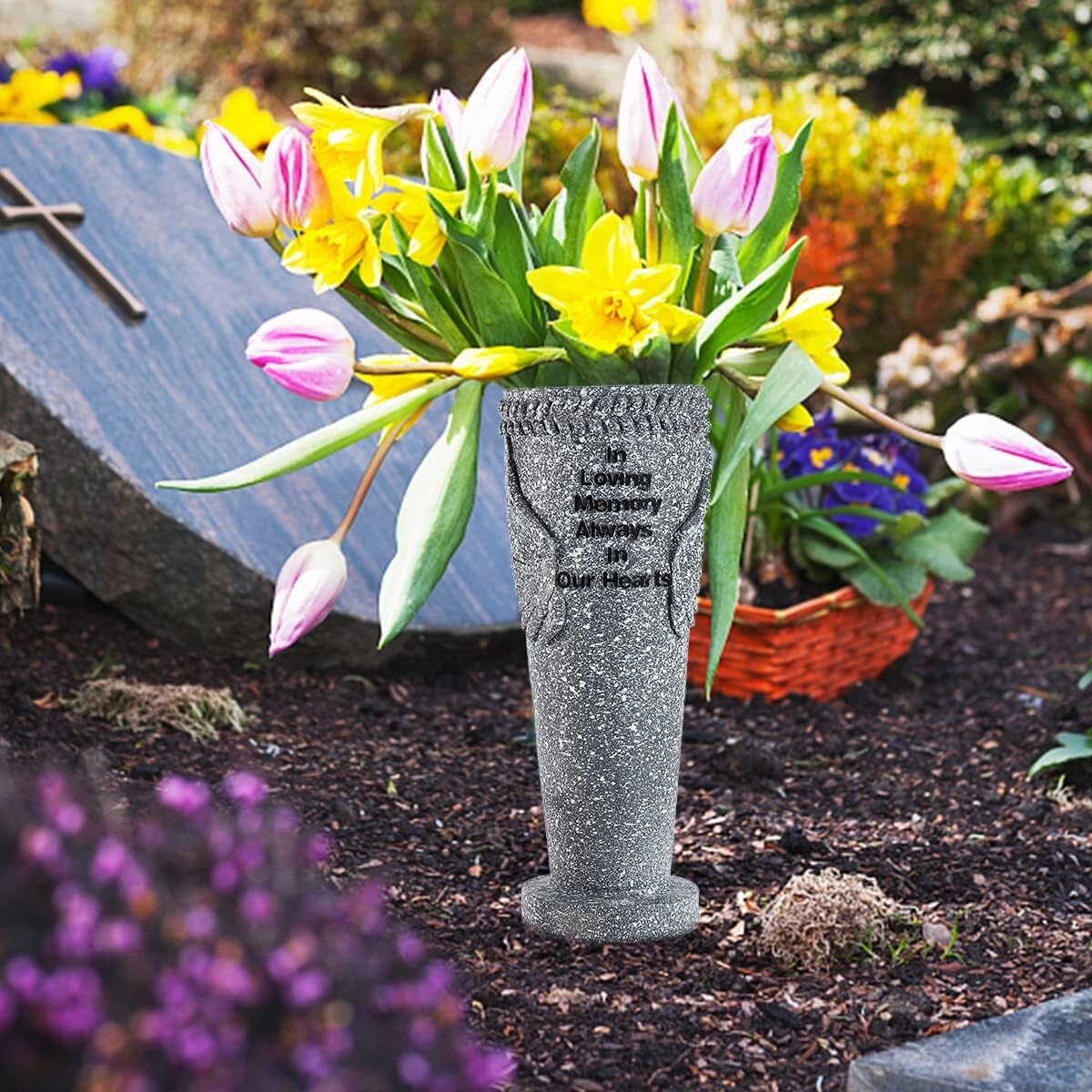 Memorable Cemetery Vases Set with Angel Wings - Weatherproof & Elegant Design