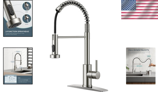 Brushed Nickel Kitchen Faucet with Pull Down Sprayer - Modern Dual Function