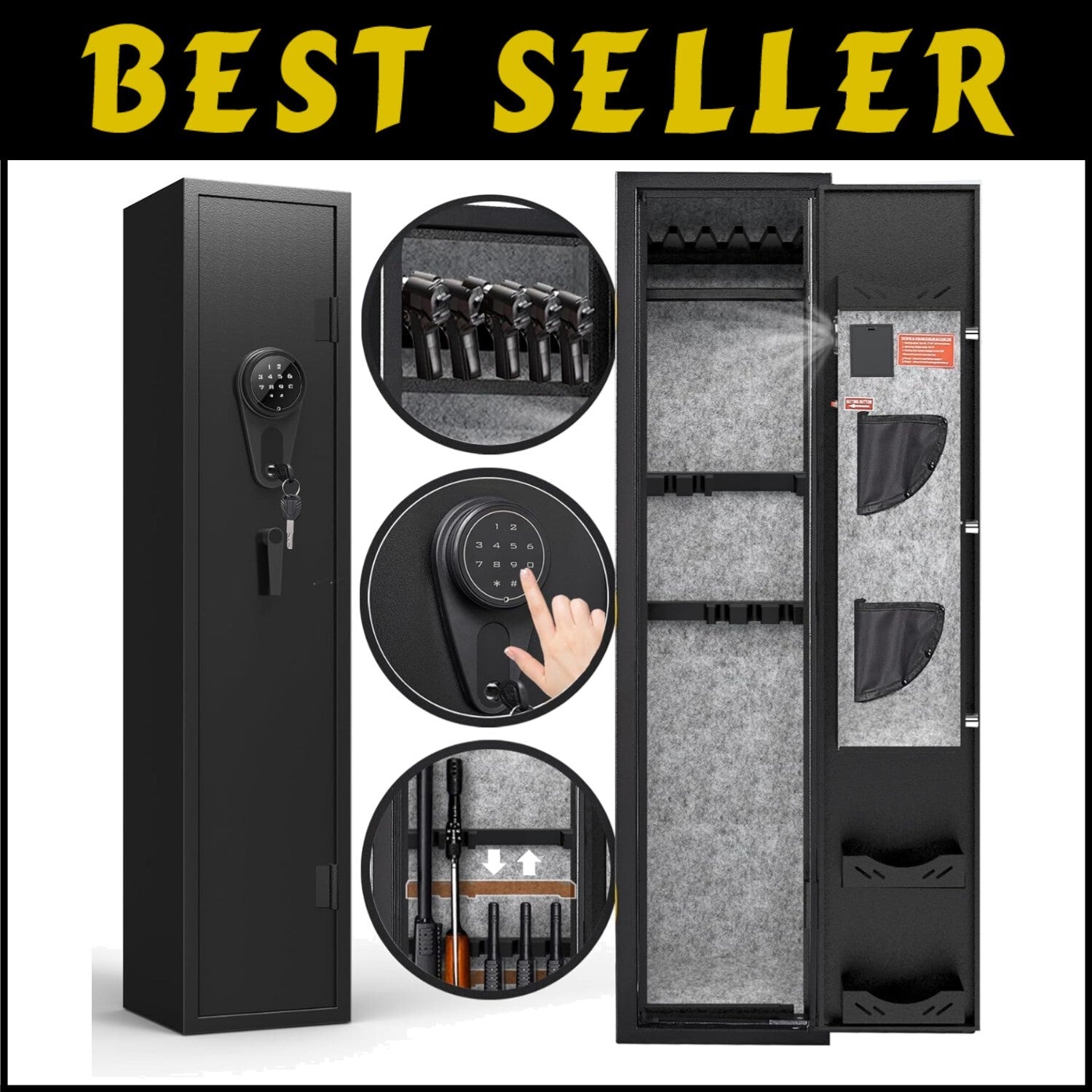Secure 3-5 Gun Cabinet with Adjustable Racks - Quick Access for Home Protection