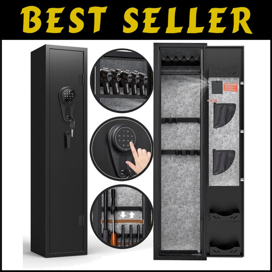 Secure 3-5 Gun Cabinet with Adjustable Racks - Quick Access for Home Protection