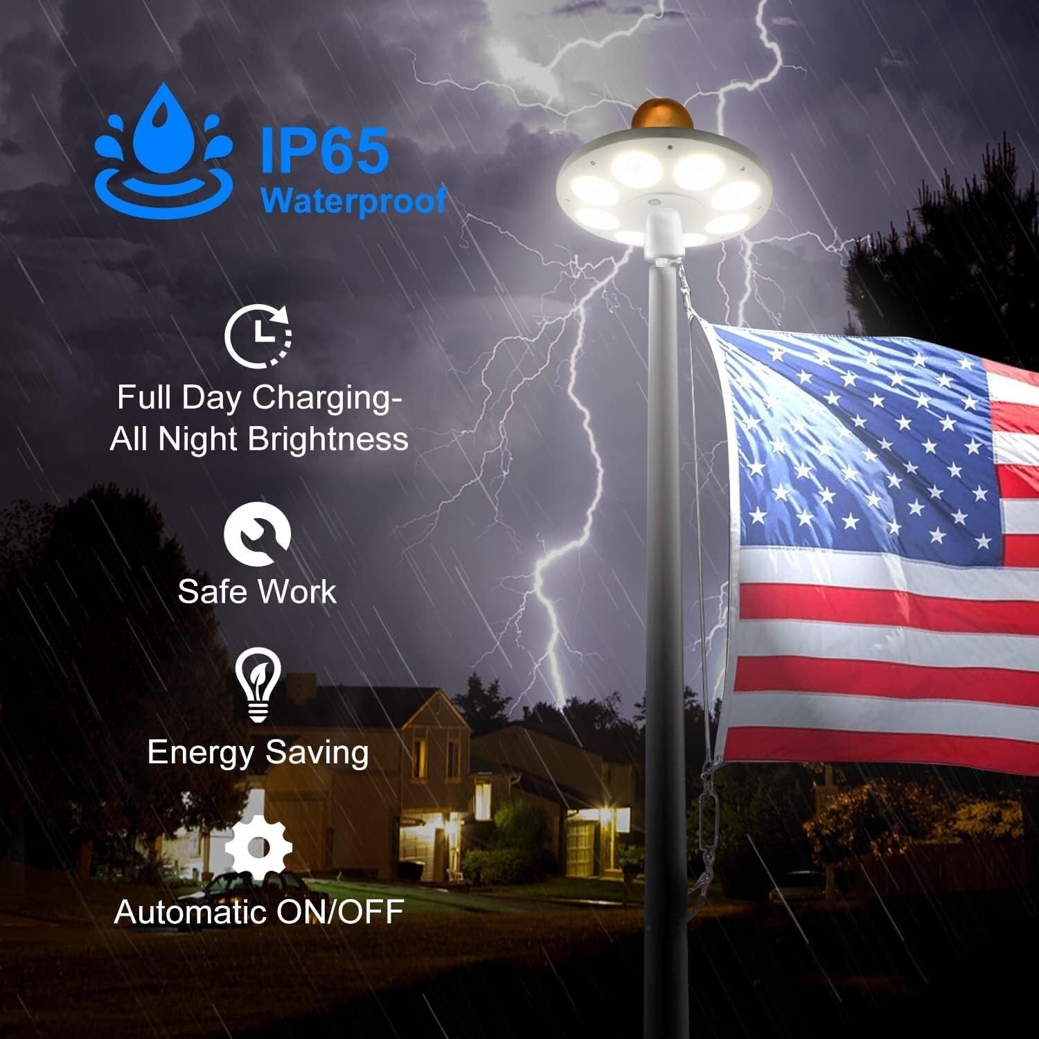 Sleek Solar-Powered Flag Pole Light with 136 LEDs for Patriotic Displays