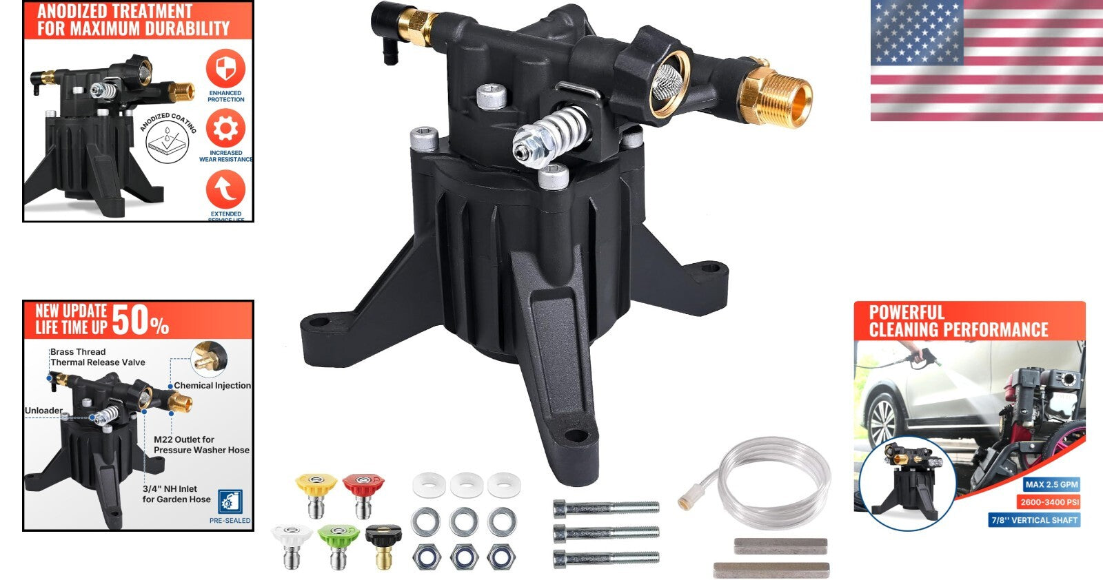 Durable 3400 PSI Vertical Pressure Washer Pump - Effortless Maintenance & Setup