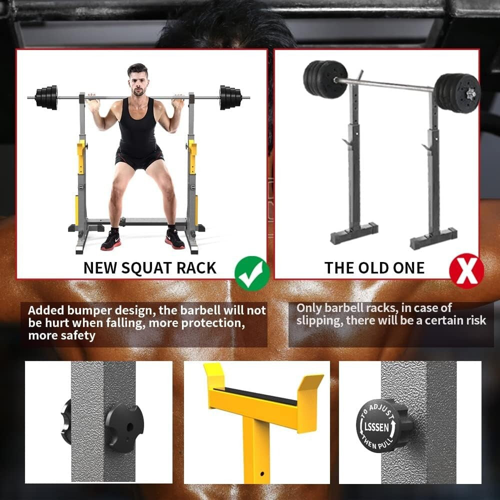 Heavy-Duty Adjustable Squat Rack: Portable Multi-Function Barbell Weight Lifter