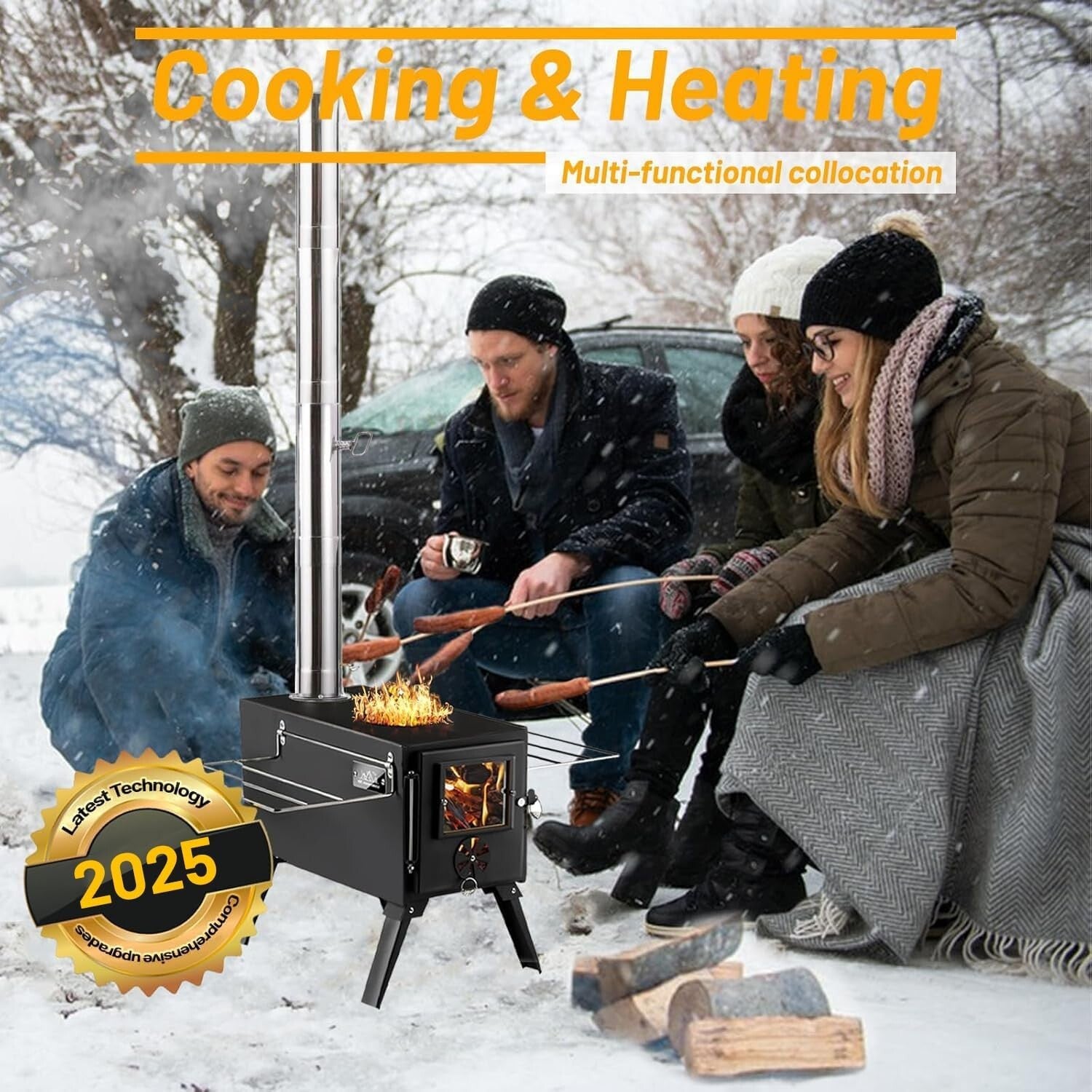 Durable Cast Iron Camping Wood Stove with Included Accessories for Winter Fun