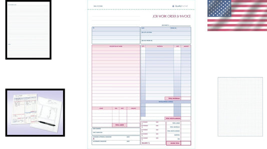 Professional Multicolor Work Order & Invoice Forms for Contractors - 100 Sheets