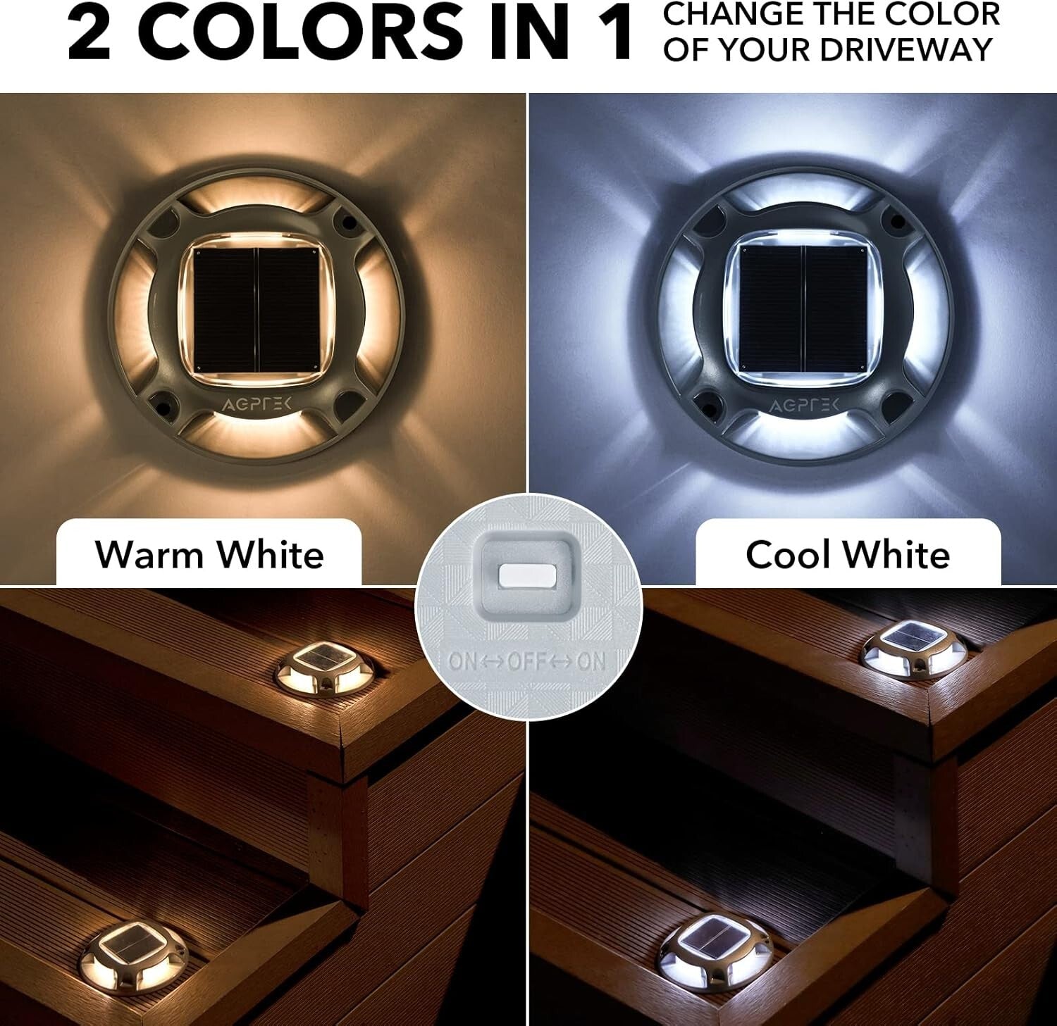 12 Pack Waterproof Solar Deck Lights – Dusk to Dawn Dual Color LED Illumination