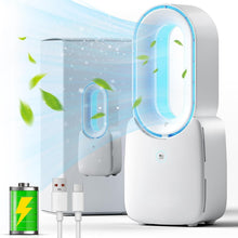 Load image into Gallery viewer, Rechargeable Bladeless Desk Fan with 5-Color LED Light - 3 Speed Quiet Operation