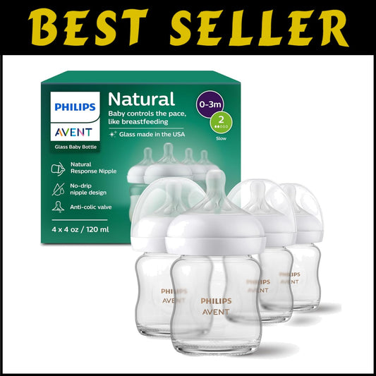 BPA-Free Philips 4oz Natural Glass Baby Bottles - No-Drip Vented Design