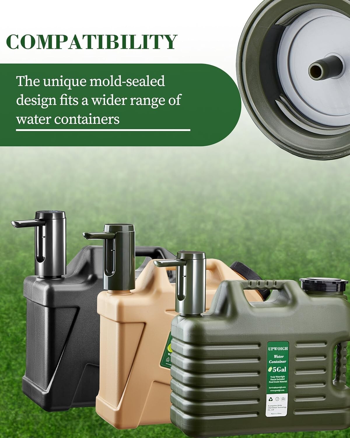 5-Gallon Leak-Proof Water Jug with Easy Pour Spigot, BPA-Free, Military Green