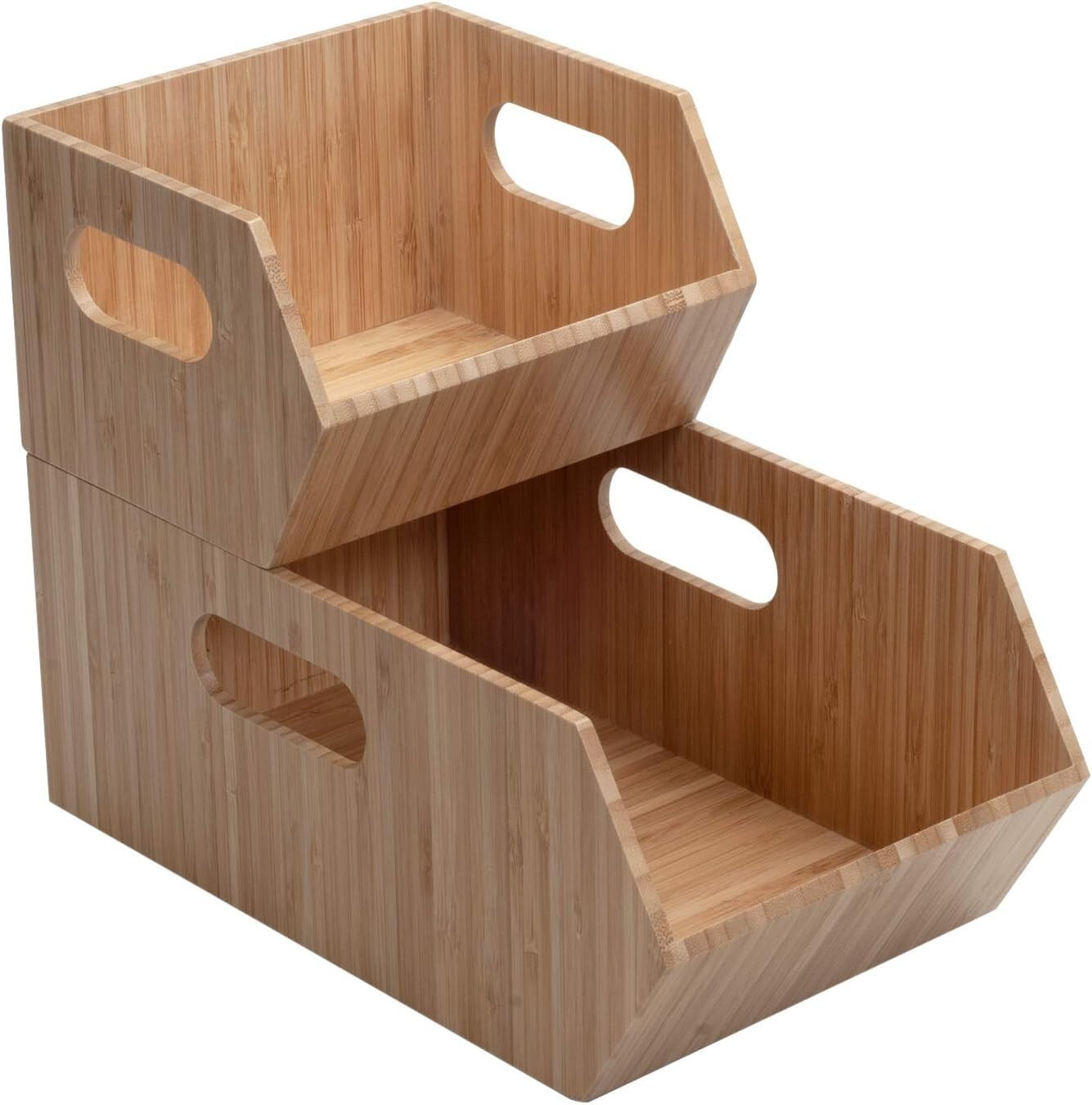 Compact Bamboo Storage Bins Set - Ideal for Efficient Kitchen Organization