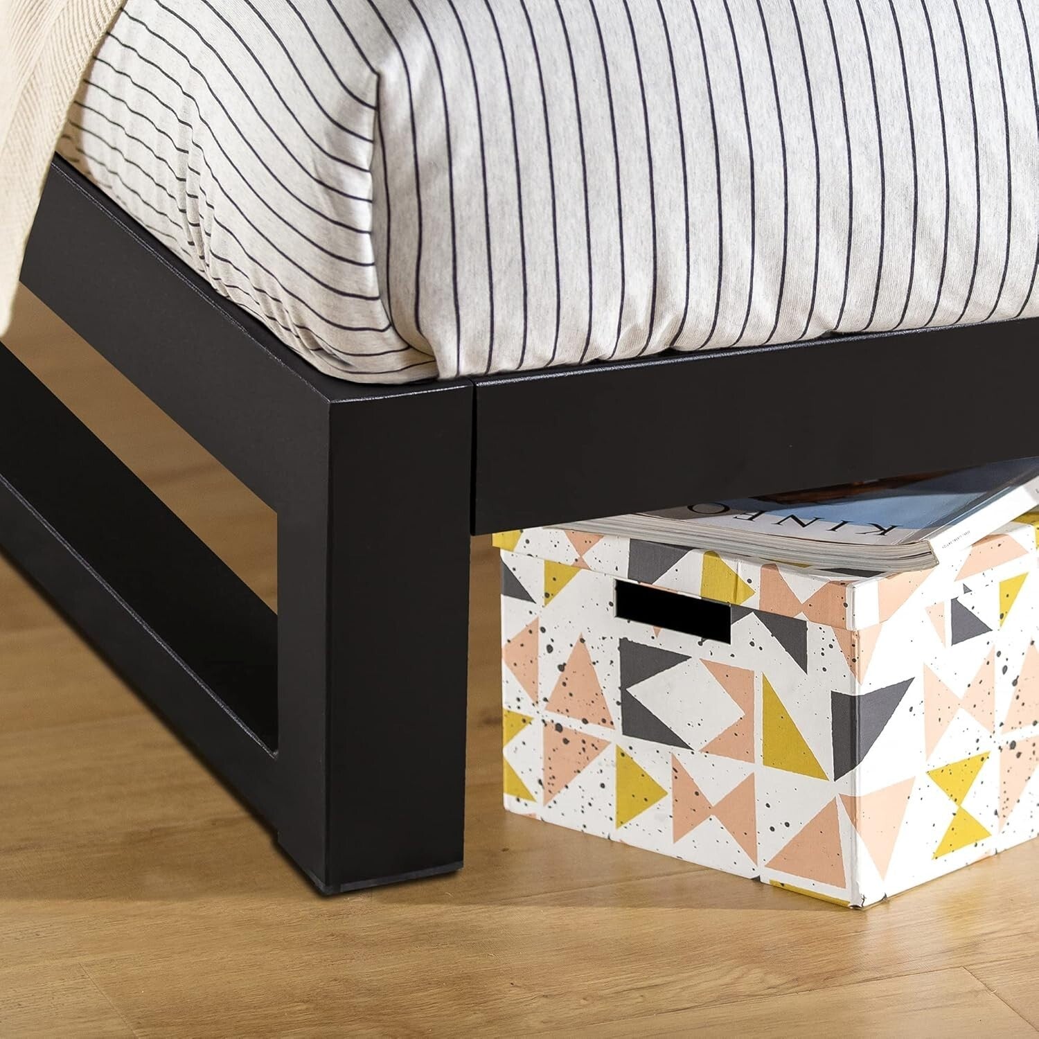 Trisha 7-Inch Queen Metal Platform Bed Frame with Wood Slat Support - Black