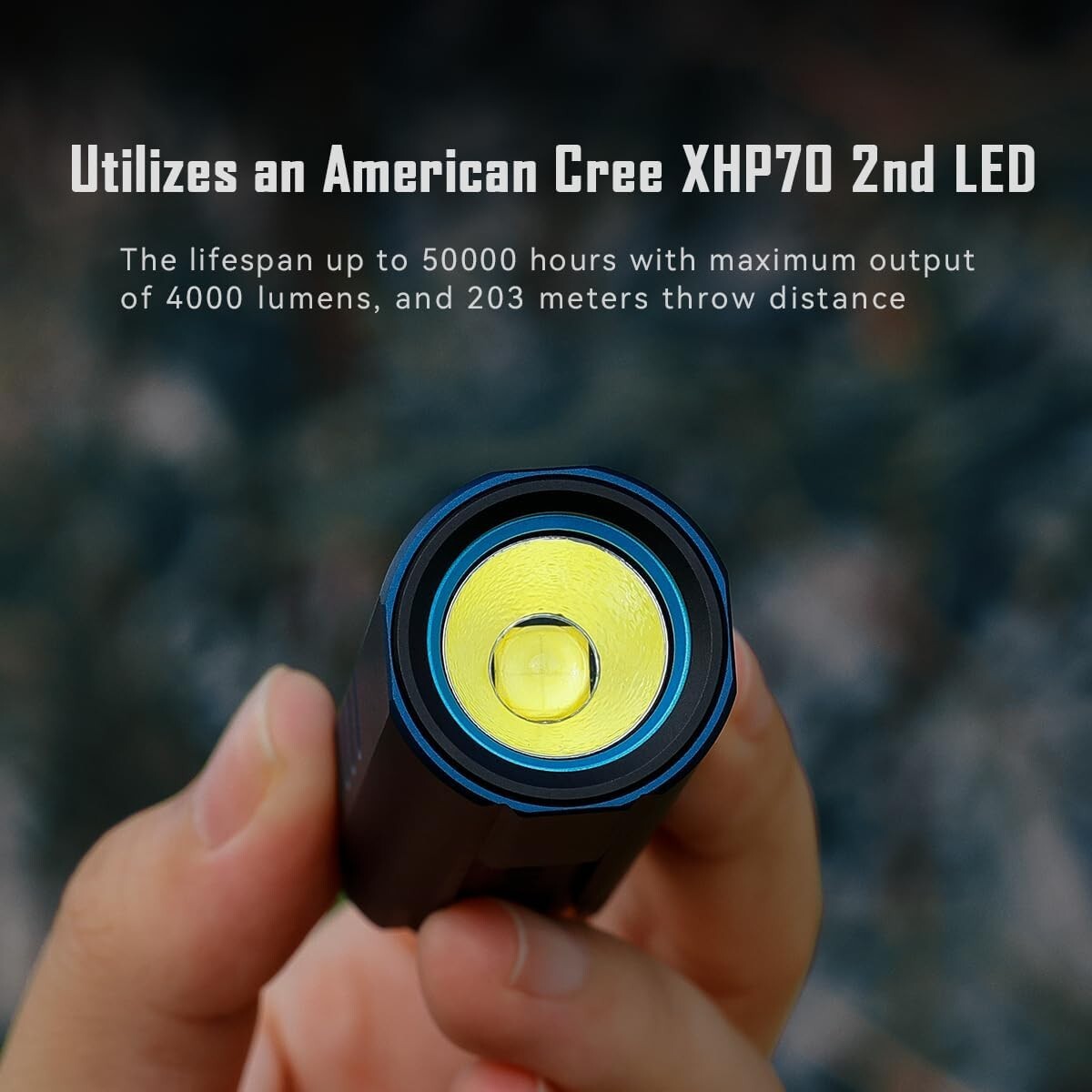 4000 Lumens EDC Flashlight, Rechargeable Ultra-Bright Compact Torch Royal Blue