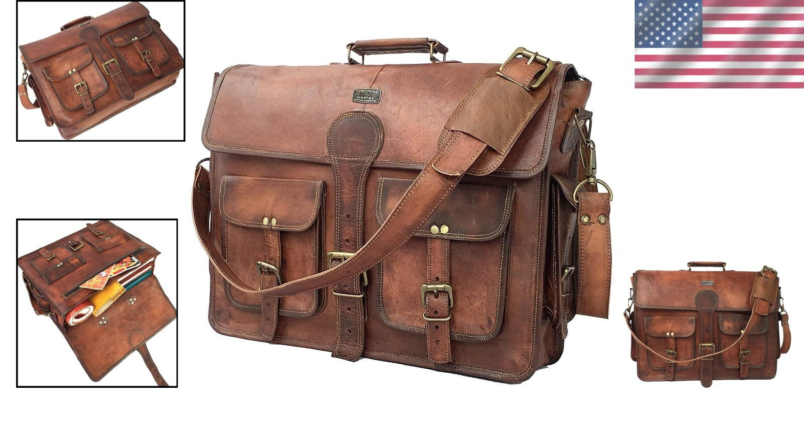 Crafted Leather Laptop Messenger with Vintage Appeal - 16 Inch Multi-Purpose Bag