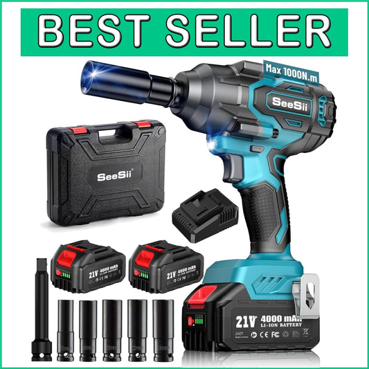 Heavy-Duty 1000 Nm Cordless Impact Wrench with Fast Charger & Storage Case