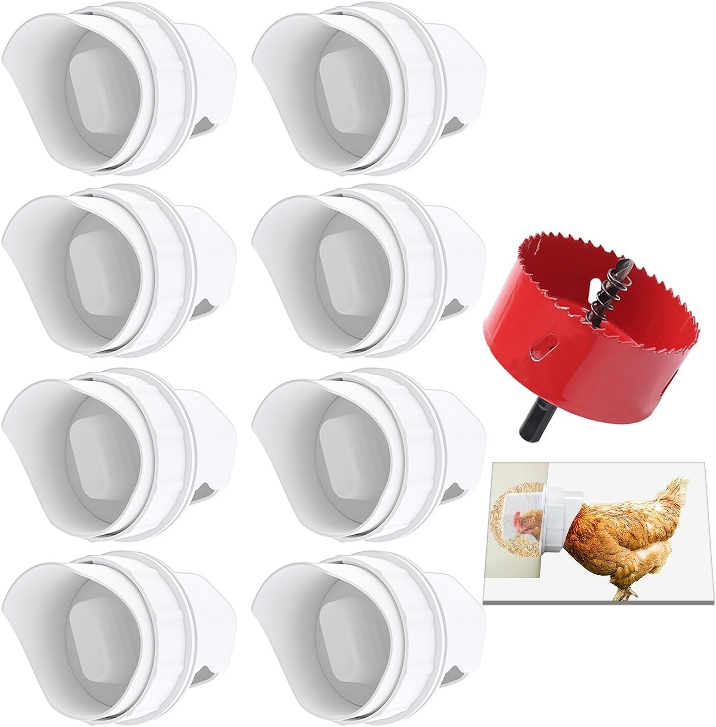 Rainproof DIY Chicken Feeder Ports - Gravity Feed Kit with 8 Ports for Buckets