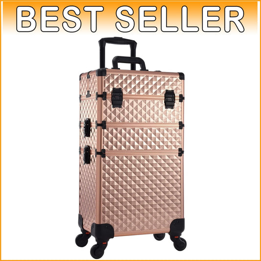 Diamond Pattern Cosmetic Rolling Case with Adjustable compartments & 4 Wheels