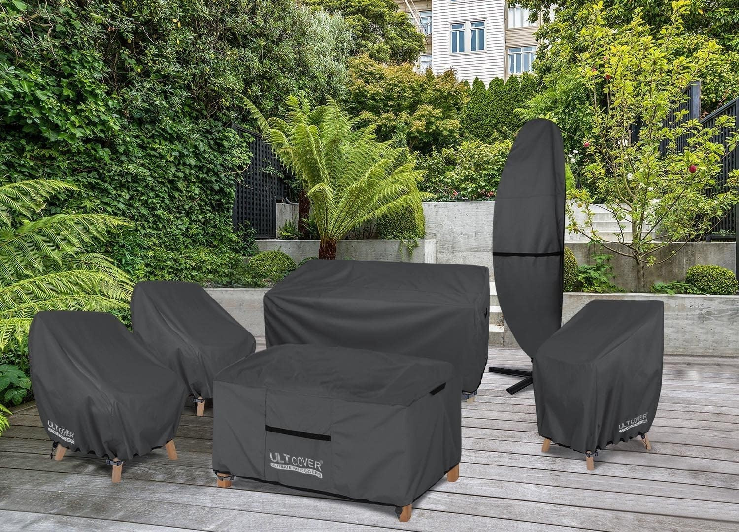 Full Coverage Outdoor Chair Covers - Waterproof Black for Deep Seats 2-Pack