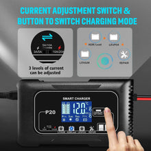 Load image into Gallery viewer, Versatile 12V/24V Battery Charger with 3 Adjustable Gears and Safety Features