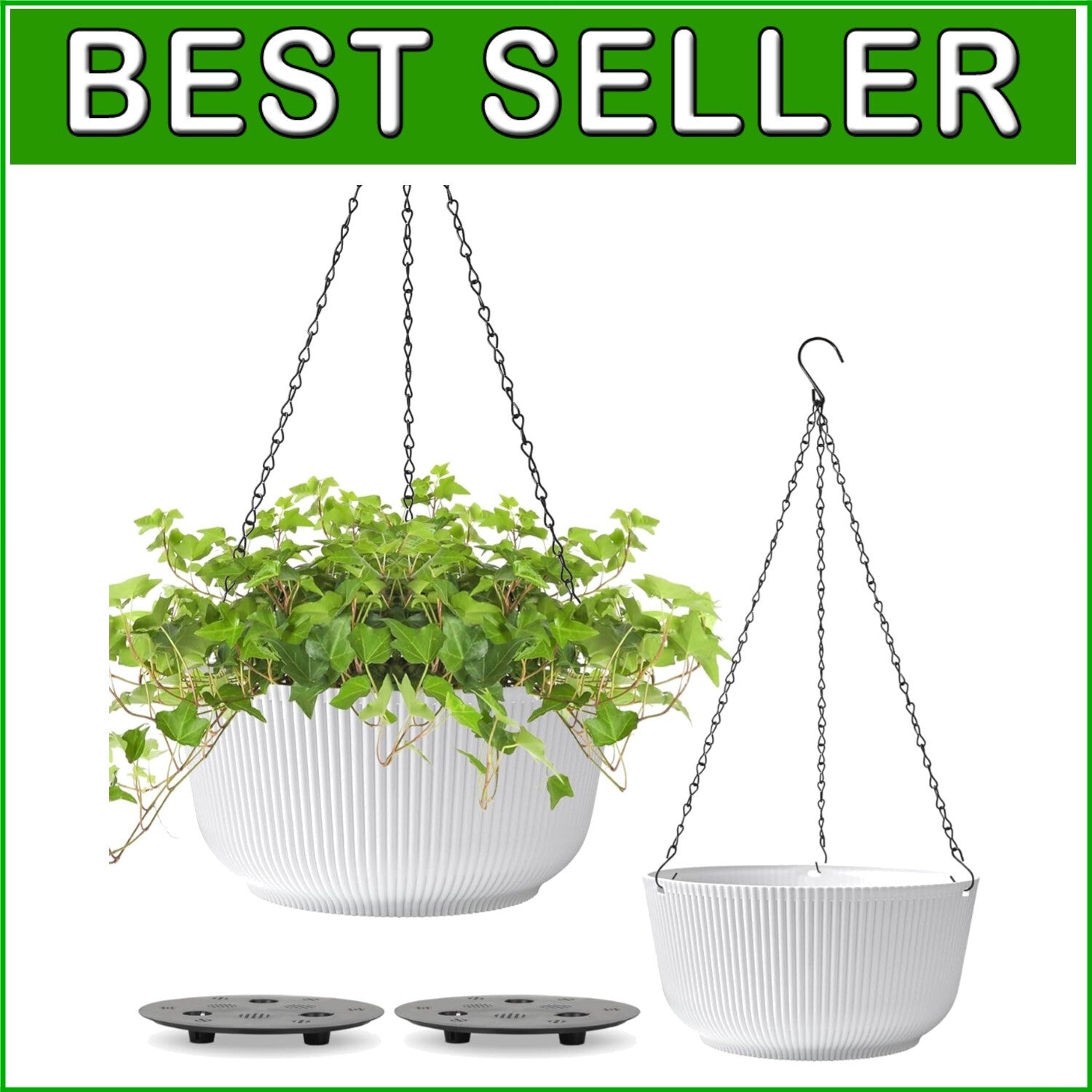 Elegant 12 Inch White Hanging Flower Pots with Drainage for Modern Spaces