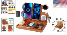 Load image into Gallery viewer, 27W Wood Charging Station: 4-in-1 Fast Wireless Charger &amp; Nightstand Organizer