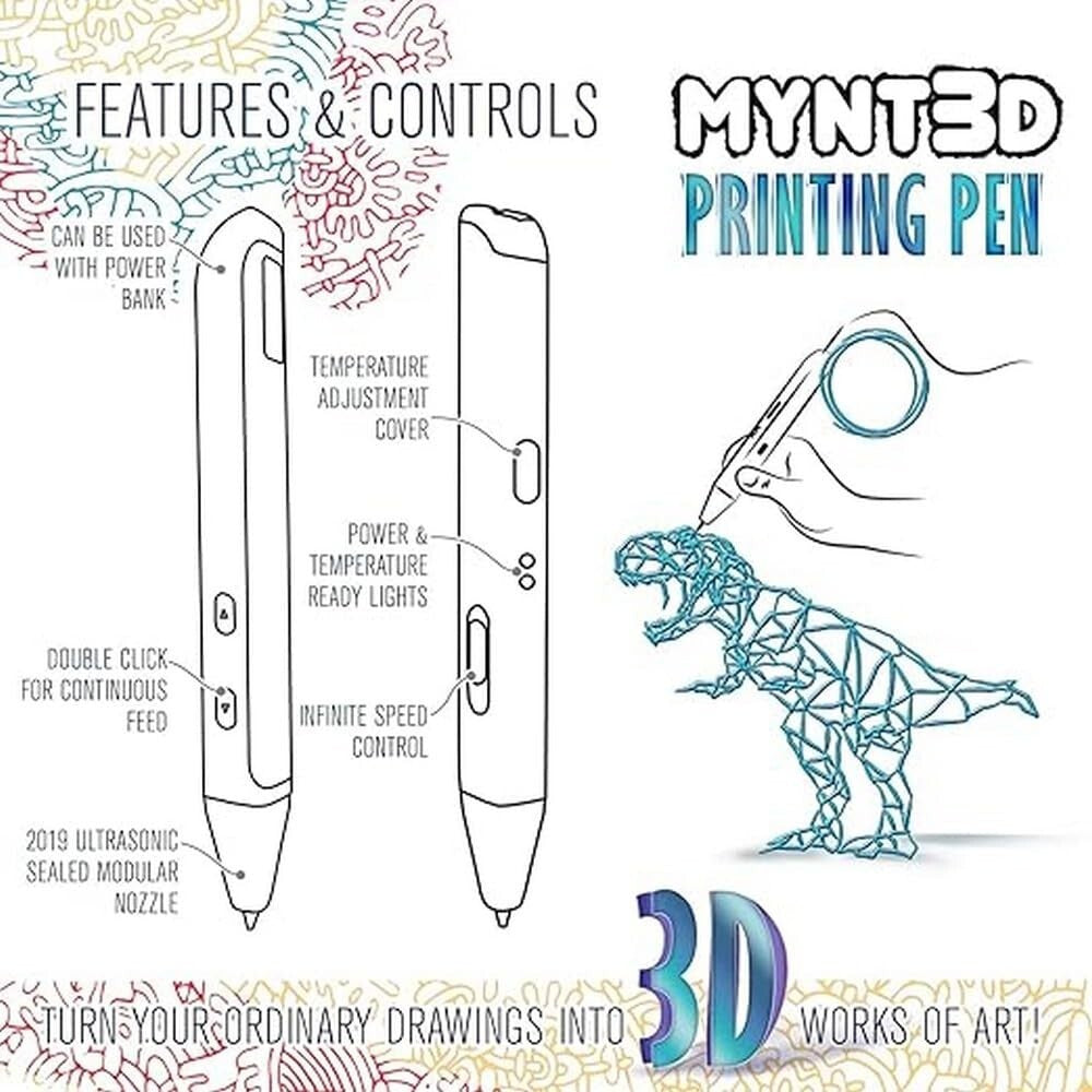 Ergonomic 3D Printing Pen with Adjustable Flow for Kids & Artists - Black
